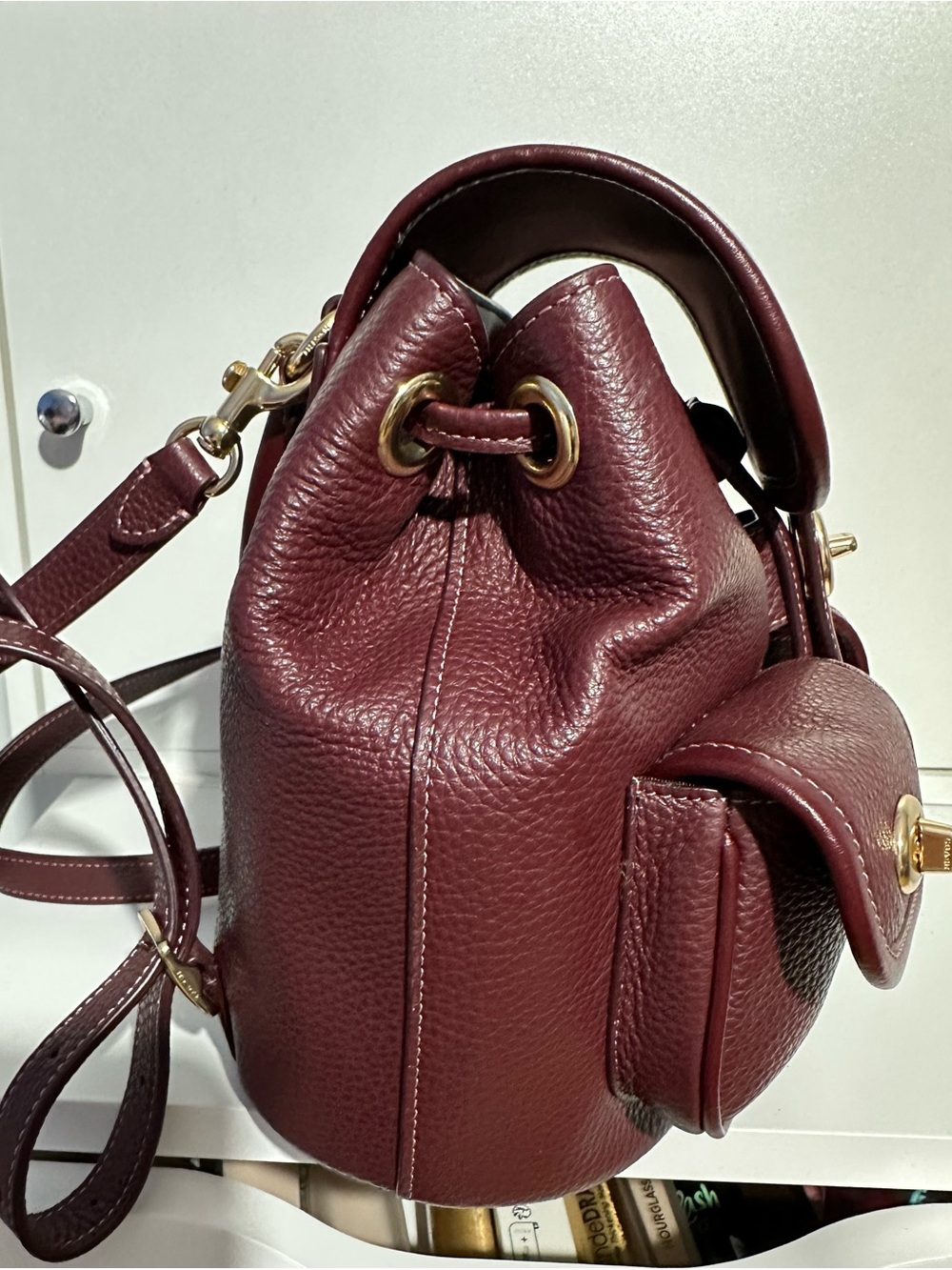 Coach Hadley Backpack Pebble Leather Gold Dark Wine - Picture 4 of 12